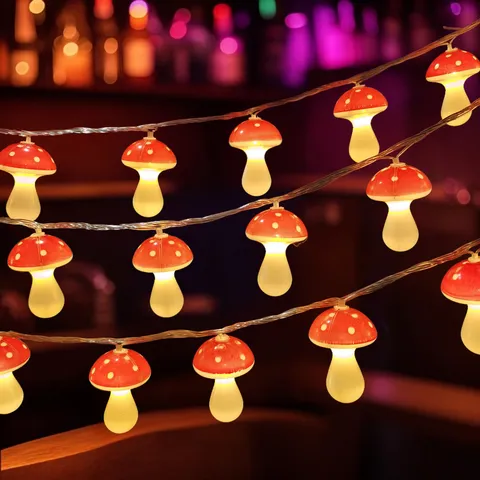 Solar LED Mushroom String Lights Outdoor Waterproof Mushroom Fairy Lights Battery USB Powered For Garden Patio Camping Bedroom Decor
