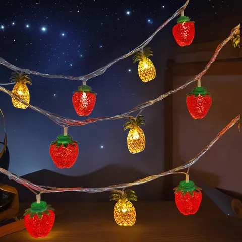 LED Fruit String Lights Strawberry Pineapple Pattern Warm Atmosphere Hanging Decor Lamp For Bedroom Party Home Festival