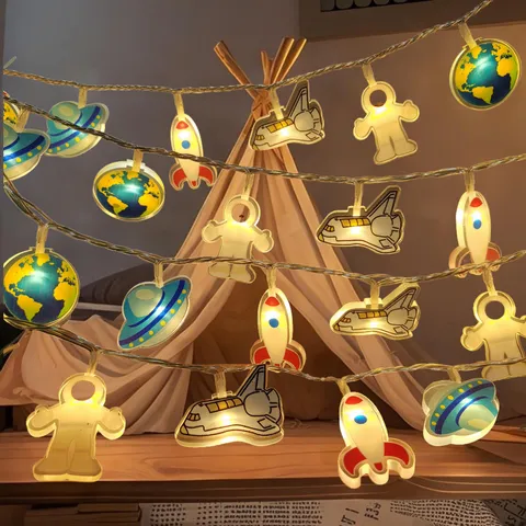 Acrylic LED String Lights Cute Cartoon Space Astronaut Ocean Animal Pendants Fairy Lights For Kids Bedroom Festival Christmas Decor