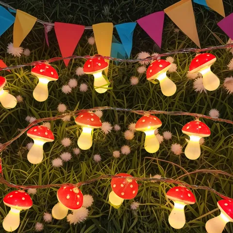 Solar LED Mushroom String Lights Outdoor Waterproof Mushroom Fairy Lights Battery USB Powered For Garden Patio Camping Bedroom Decor
