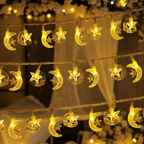 Star Moon LED String Lights Warm White Battery Powered USB Fairy Lights For Bedroom Tent Kids Room Christmas Party Decor