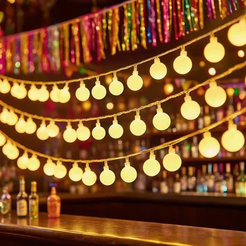 LED Ball String Lights Warm White Outdoor Garden Camping Atmosphere Decorative Fairy Lights Battery USB Solar Powered Night Lamp