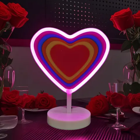 Insegna al Neon a LED a Cuore Con Base Processo UV Decorazione da Tavolo Cyberpunk Luce Notturna per Camera da Letto Lampada Atmosfera Colorata