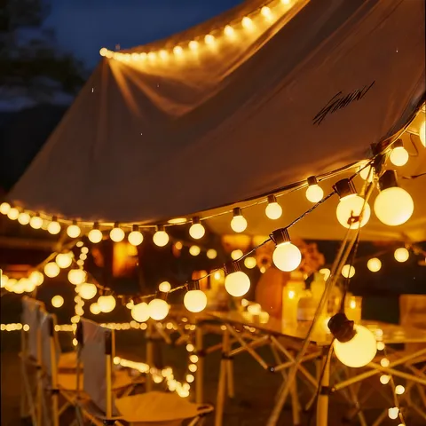 G50 LED Globe String Lights Solar Powered Remote Control Waterproof Outdoor Decorative Lighting For Camping Garden Patio Party