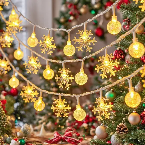 LED Snowflake Bubble Ball String Lights Warm White Fairy Garland For Christmas Holiday Party Wedding Bar Bedroom Decoration Lighting