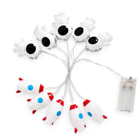 Cute Cartoon Astronaut Rocket LED String Lights Warm Glow Fairy Light For Children Bedroom Birthday Party Decoration Outdoor Garden Solar Powered Garland Lamp