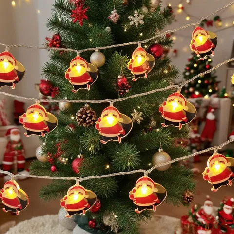 LED Santa Claus String Lights Battery Operated Christmas Fairy Lights For Holiday Party Bar Room Decor Christmas Decorations