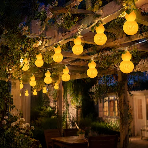 Solar Powered LED String Lights Gourd Shape Fairy Lights Waterproof Outdoor Decorative Lighting For Garden Patio Camping Party Warm White