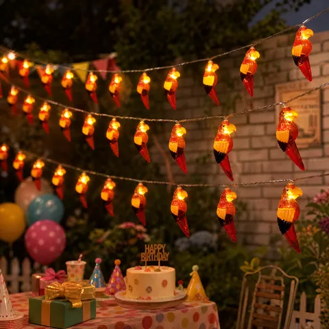 Solar LED Parrot String Lights Outdoor Waterproof Animal Shape Decorative Fairy Lights For Garden Party Bedroom Decorations