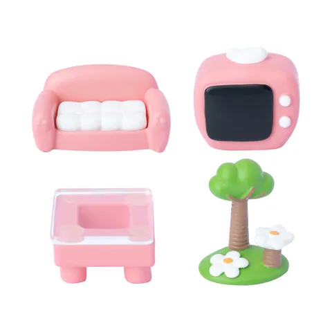 Miniatur Harz Puppenhaus Wohnzimmer Möbel Cartoon Süß Kleine Katze Schrank Sofa TV Ständer Schreibtisch Tisch Ornamente Miniatur Landschaft DIY Handwerk Zubehör