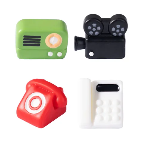 Miniature Retro Resin Micro Landscape Ornaments Dollhouse DIY Accessories Radio Alarm Clock Computer Phone Desktop Decor
