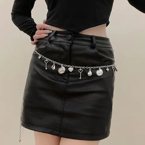 Catena da Vita Retrò Minimalista Con Ciondoli Sole e Cuore Donna Oro Argento Lega Strass Catena per il Corpo Gioielli Moda