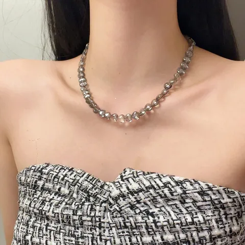 Eenvoudig Ontwerp Transparante Hart Kralenketting Voor Vrouwen Trendy Legering Hart Hanger Sleutelbeenketting Veelzijdige Y2K Sieraden Cadeau