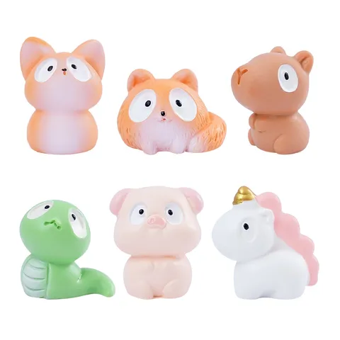 Cute Cartoon Resin Animal Figurine Mini Large Eyed Pig Rabbit Unicorn Desktop Ornament Micro Landscape Craft Decoration