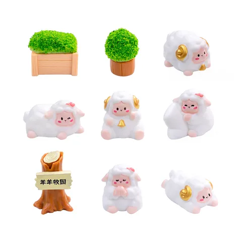 Mini Harz Schaf Figur Mikrolandschaft DIY Miniatur Desktop Dekor Süße Bauernhof Tier Handwerk Ornament