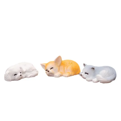 Mini Resin Sleeping Animal Dog Cat Figurine Cute Cartoon Micro Landscape Ornament Car Desktop Decoration Craft Gift