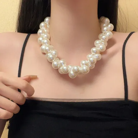 Übertriebene Legierung Künstliche Perle Traubenbündel Choker Kette Barock Metall Farbblock Schlüsselbein Kette Statement Halsketten Für Damen Party Schmuck Geschenk