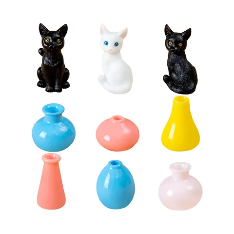 Mini Vase de Simulation en Résine et Mignonne Figurine de Chat Décoration de Bureau à Domicile Créative Accessoires de Paysage Miniature