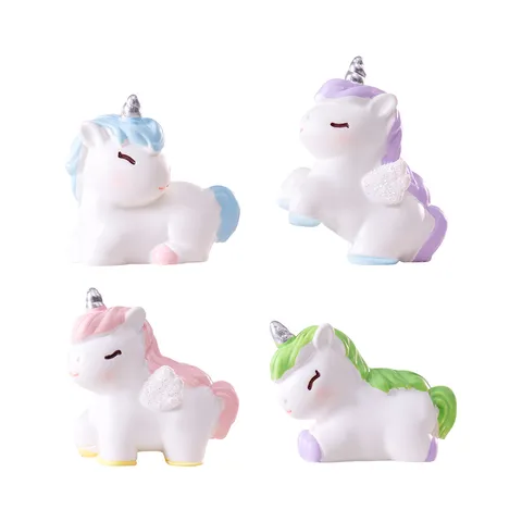 Mini Resin Unicorn Figurine Cartoon Animal Cake Topper Micro Landscape Ornament Car Dashboard Desktop Miniature Decor