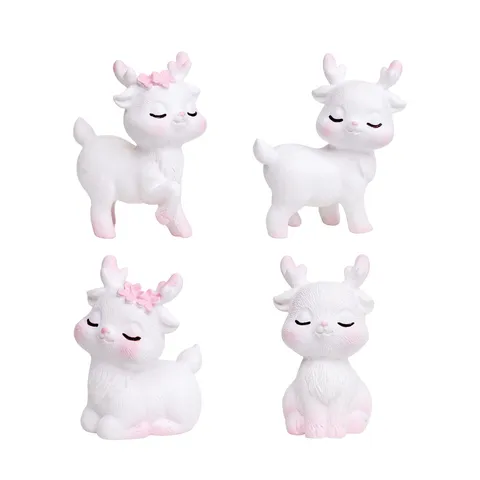 Cute Cartoon Pink Deer Resin Figurine Miniature Micro Landscape DIY Craft Desktop Car Interior Decorative Ornament