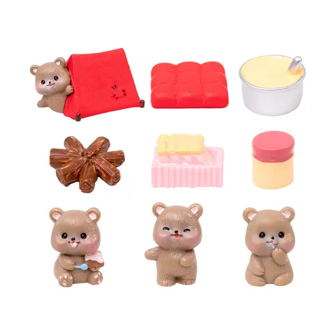 Mignon Petit Ours Brun Camping Résine Figurine Micro Paysage DIY Jardin Bureau Ornement Artisanat Miniature