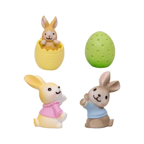 Miniature Resin Easter Rabbit Figurines Cute Cartoon Colorful Eggs Flower Basket Landscape Desktop Car Decor Table Ornaments Gift