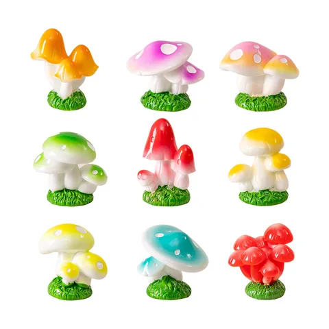 Miniatura Colorido Figura de Hongo de Resina Micro Paisaje Accesorios Lindo Dibujos Animados Hongo Adornos Para Bricolaje Hada Jardín Escritorio Decoración
