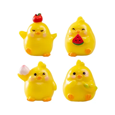 Lindas Figuritas de Resina de Pollo con Frutas de Dibujos Animados Adornos de Escritorio en Miniatura para la Decoración del Hogar la Oficina Bricolaje