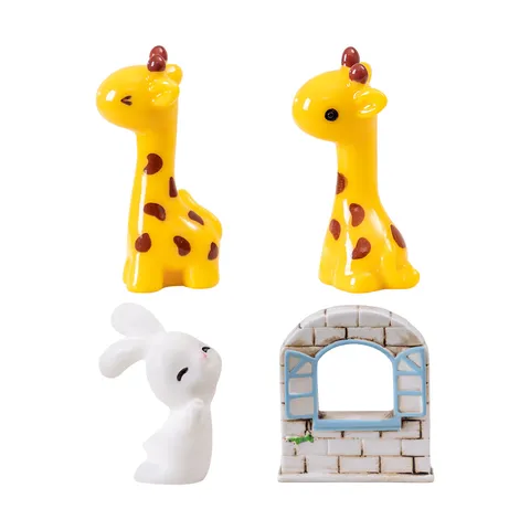 Cute Miniature Resin Animal Figurine Cartoon Giraffe Rabbit Statue DIY Terracotta Succulent Landscape Desktop Home Decor