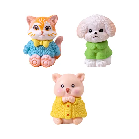 Mini Resin Cartoon Animal Figurine Cute Cat Pig Dog Desktop Ornament Micro Landscape Accessories