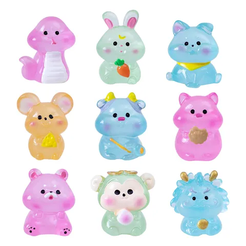 Creative Luminous Chinese Zodiac Animal Figurine Resin Miniature Car Desktop Ornament Cute Home Decor Micro Landscape