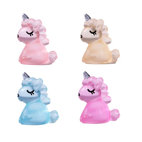 Luminous Resin Cartoon Unicorn Figurine Miniature Micro Landscape Ornament Cute Animal DIY Car Interior Table Decor