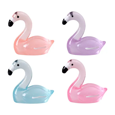 Figurine Miniature Lumineuse Créative en Résine de Flamant Rose Mignonne Micro Paysage Aquarium Mousse Terrarium Décoration de Bureau