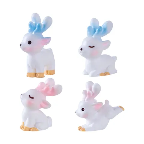 Cute Resin Little Elk Animal Figurine Micro Landscape Desktop Ornament Cartoon Animal Statue For Home Decor