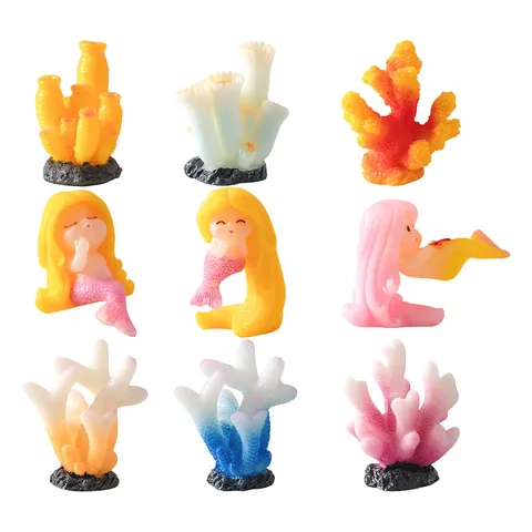 Cute Resin Coral Mermaid Figurine Micro Landscape Ocean Fish Tank Landscaping Ornament Miniature Desktop DIY Accessories