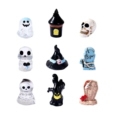 Halloween Micro Landscape Resin Ornaments Cute Pumpkin Ghost Skeleton Miniature Figurine DIY Crystal Ball Decor Home Accessories