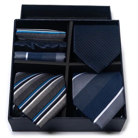Men Business Formal Plaid Jacquard Necktie Set Wedding Groom Groomsman Professional Work Neck Tie Boxed Gift