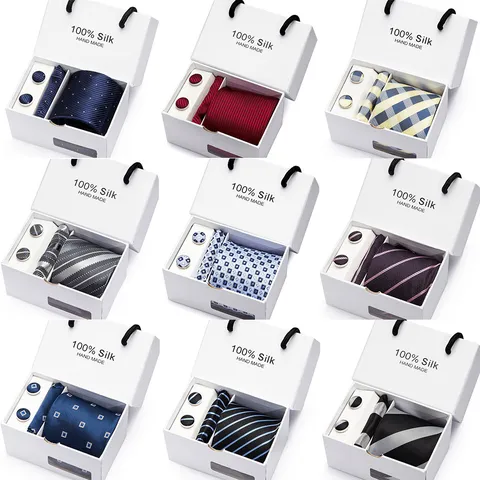 Men Formal Business Jacquard Necktie Gift Box Set Wedding Groom Pocket Square Cufflinks