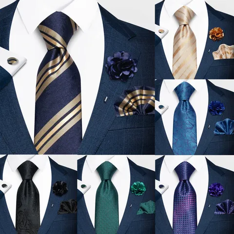 Boîte Cadeau de Cravate pour Hommes Cravate Rayée Pochette Broche Boutons de Manchette Affaires Mariage Fête Accessoires pour Hommes