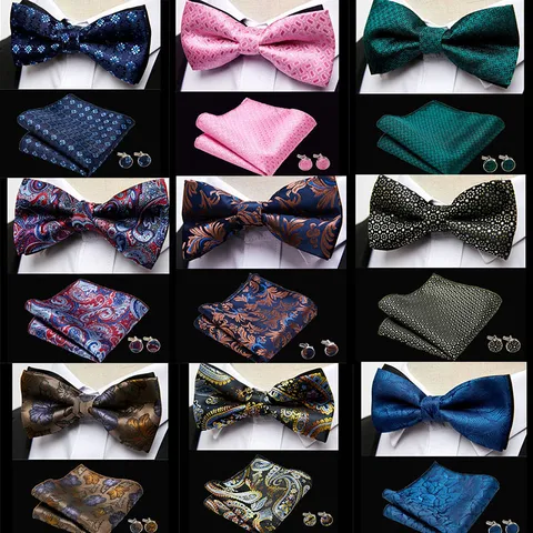 Men's Classic Jacquard Bow Tie Pocket Square Cufflinks Set Wedding Business Formal Party Suit Dress Accessories