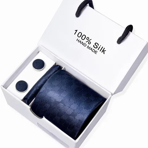 Heren Business Formele Jacquard Gestreepte Das Pochet Manchetknopen Huwelijk Geschenkdoos Set