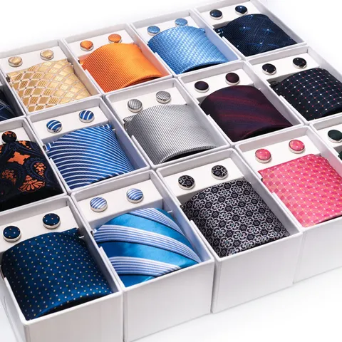 Heren Zakelijk Huwelijk Jacquard Stropdas Pocket Sque Cufflinks Set Geschenkbox Formeel Pak Halsdas