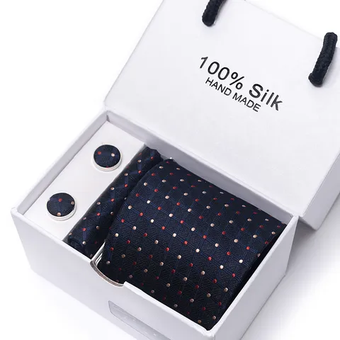 Heren Zakelijk Huwelijk Jacquard Stropdas Pocket Sque Cufflinks Set Geschenkbox Formeel Pak Halsdas