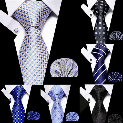 Mannen Formeel Zakelijk Stropdas Set Gestreept Paisley Ruit Stropdas Pocketchet Manchetknoppen Bruiloft Feest Pak Accessoires