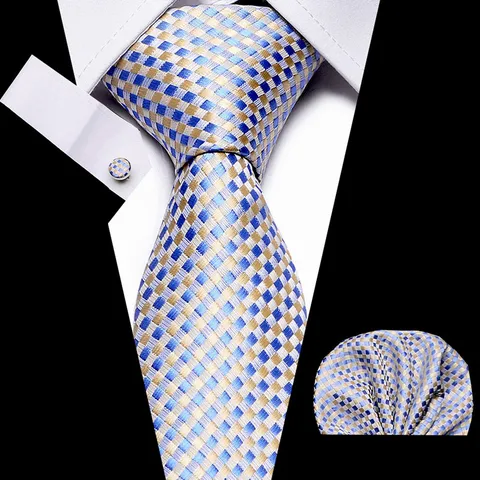 Mannen Formeel Zakelijk Stropdas Set Gestreept Paisley Ruit Stropdas Pocketchet Manchetknoppen Bruiloft Feest Pak Accessoires
