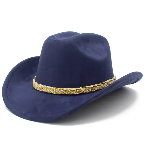 Retro Western Cowboy Hat Faux Suede Wide Curved Brim Jazz Fedora Hat With Braided Band For Unisex Party Outdoor Casual Everyday Wear