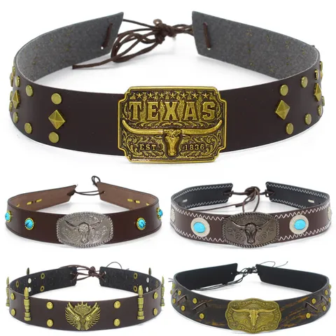 Western Cowboy Hutband Leder Metall Stierkopf Türkis Hut Accessoires Vintage Jazz Hut Dekorativer Gürtel