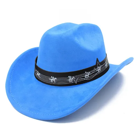 Chapeau de Cowboy Vintage en Suédine Festival de Musique Notes de Musique Bandeau Unisexe Protection Solaire Performance Fête Chapeau Western