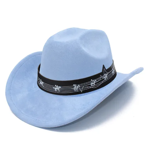 Chapeau de Cowboy Vintage en Suédine Festival de Musique Notes de Musique Bandeau Unisexe Protection Solaire Performance Fête Chapeau Western