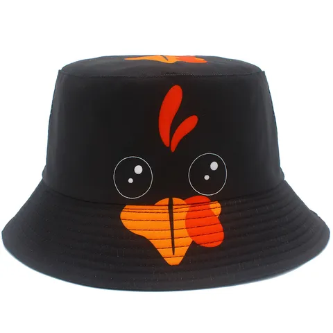 Sombrero de Pescador de Algodón Estampado de Pavo de Dibujos Animados de Acción de Gracias Para Hombres Mujeres Casual Aire Libre Ala Ancha Plegable
